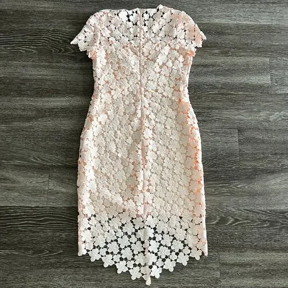 Shoshanna Marcella Lace Dress Blush Pink Anthropologie Floral Midi Size 4 - Picture 11 of 16